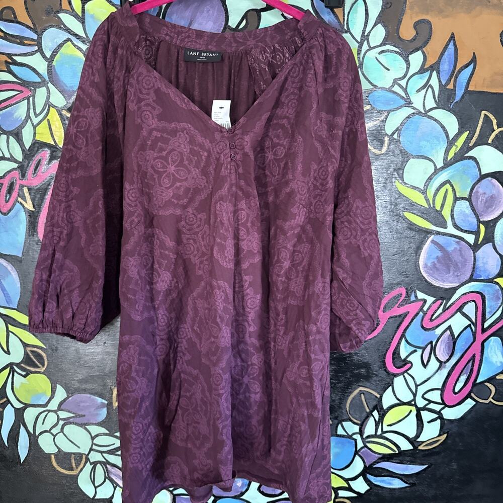 Lane Bryant Elbow Sleeve Seersucker CottonTop Blouse, Purple, 22/24